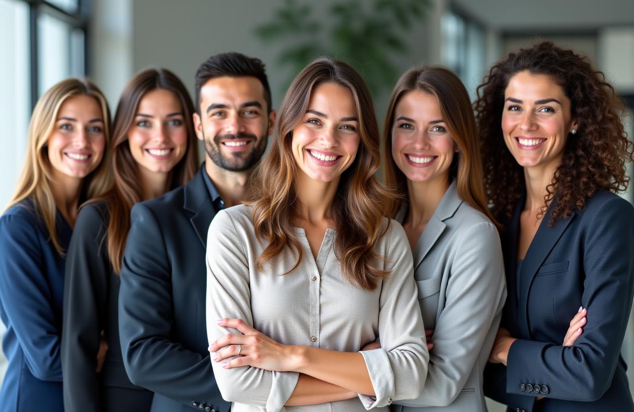 A diverse group of professional Italian language instructors smiling.